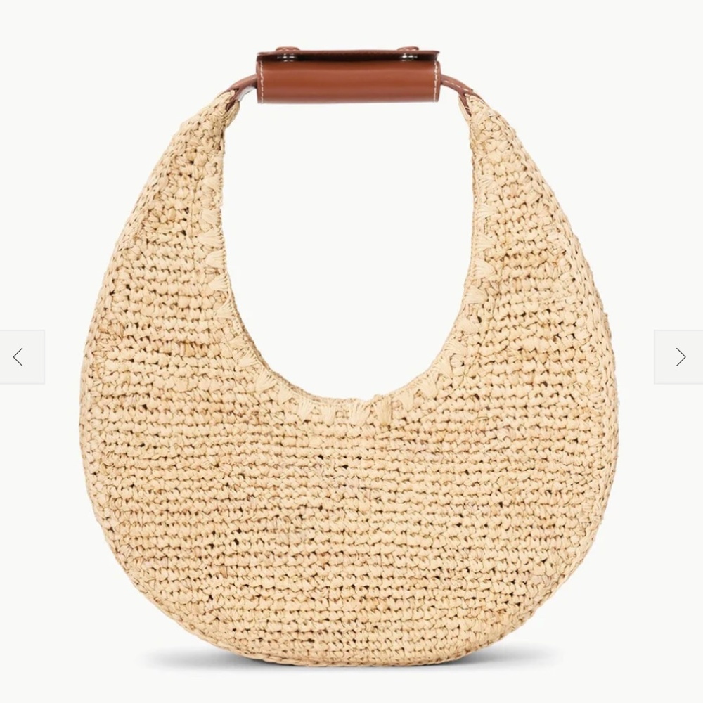 STAUD Moon Raffia Bag Natural Tan